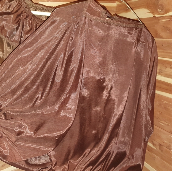 70s Vintage Cottagecore Brown Balloon Sleeve Top - Picture 3 of 3